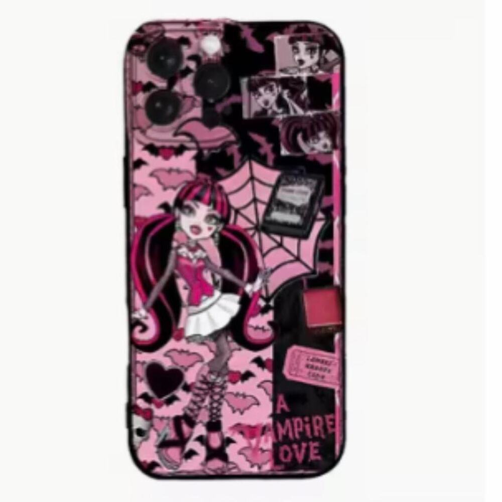 Monster High Pink Draculaura Bats Spiderweb Hearts IPhone 14 Plus Plastic Case